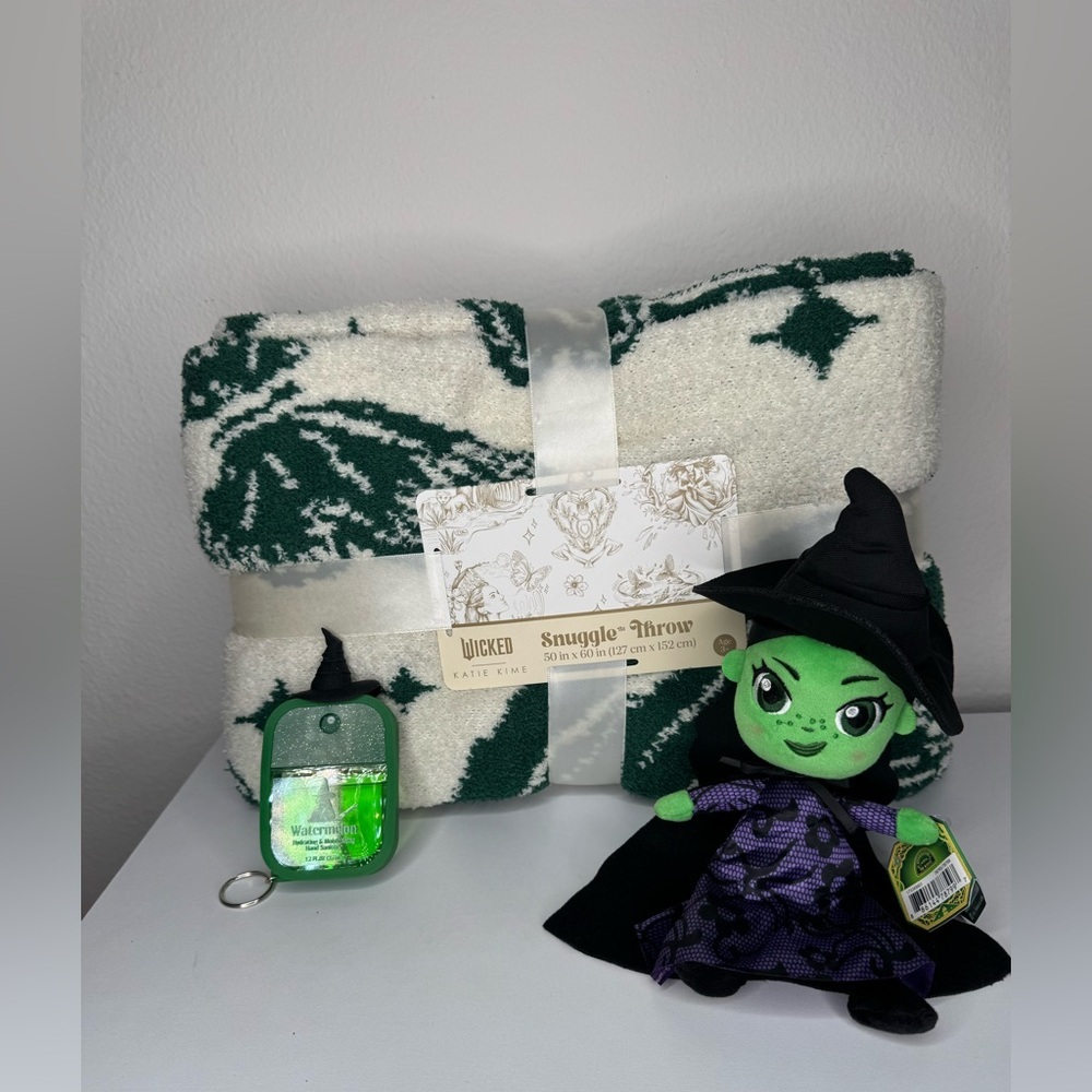 Wicked x Katie Kime Throw 50x60, 10’ Elphaba Plush & Watermelon Sanitizer NEW